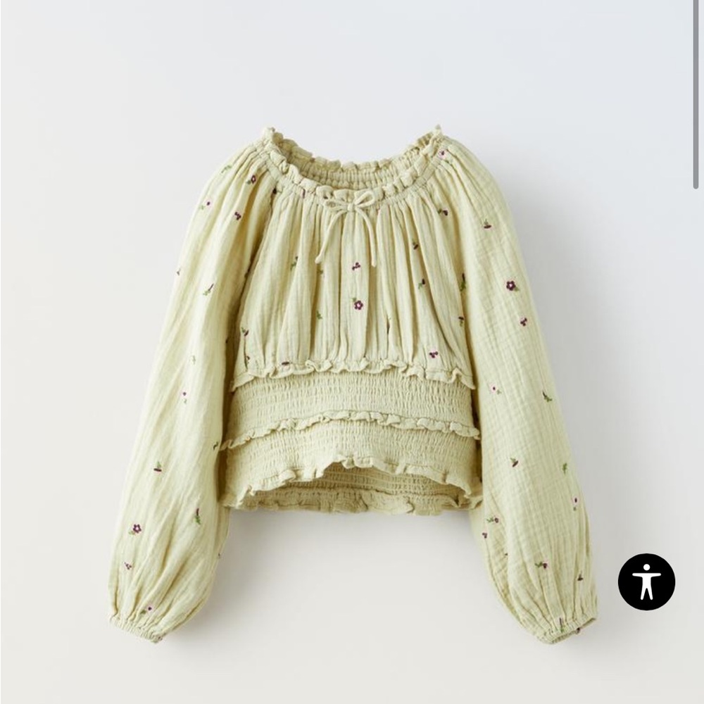 Zara girls smoked embroidered blouse